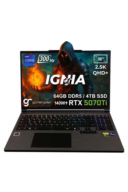 IGNIA GR16 i9-14900HX 64GB DDR5 4TB SSD RTX 5070Ti 12GB 140W 16inç 300Hz FDos Laptop