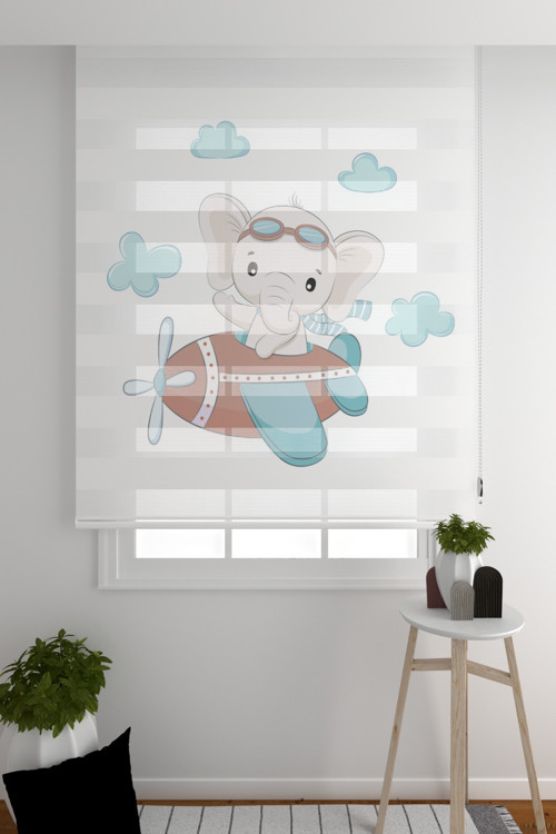 Zebra Perde Sevimli Fil Ve Bulutlar Çocuk Odası Bebek Odası Zebra Perde Baskılı Zebra Perde