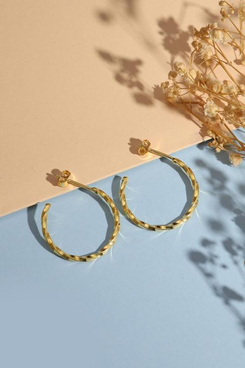 925 Ayar Gümüş Saf Altın Kaplama 2,5 Cm Burgu Şarnel Halka Çivi Küpe