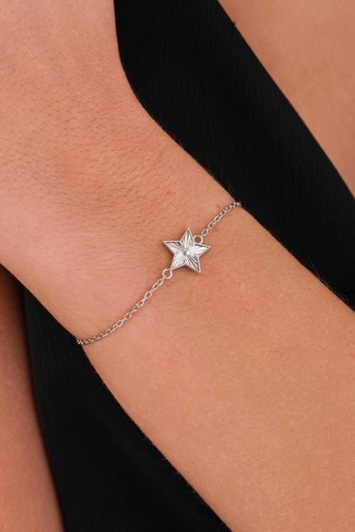 Yıldız Parıltılı Model Zarif Ve Işıltılı Tasarım Özel Seri Lazer Gold Altın Kaplama Gümüş Bileklik