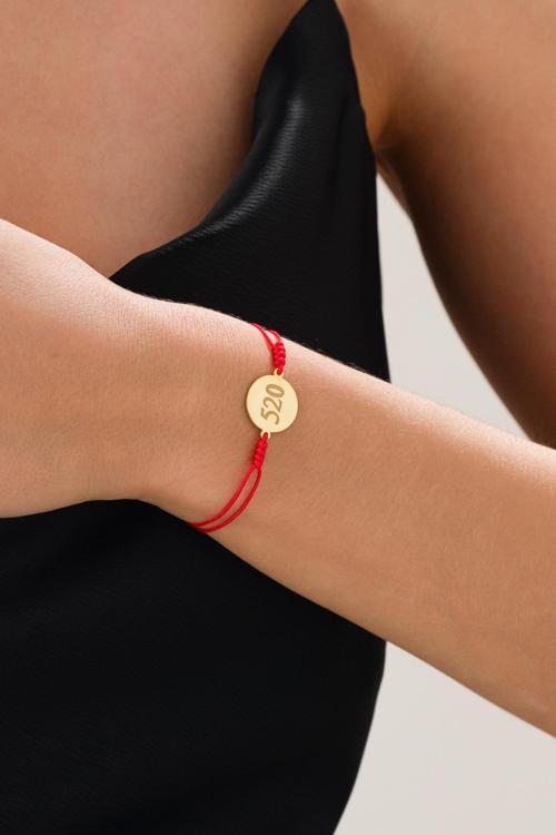 925 Ayar Gümüş Tasarım 520 Sayı Para Bereket İthal Kırmızı İp 14 Ayar Altın Kaplama Gümüş Bileklik