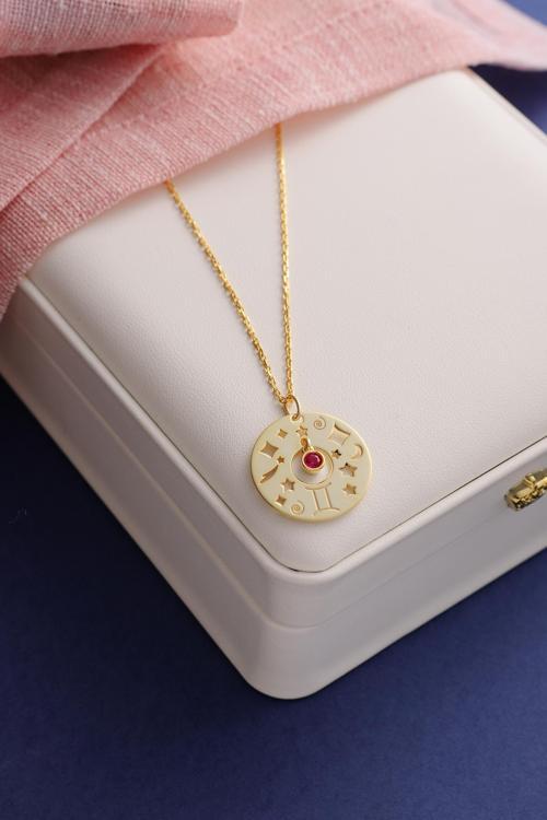 Ikizler Burç (21 Mayıs-21 Haziran) Zirkon Taşlı Tasarım 14 Ayar Altın Kaplama 925 Ayar Kolyeler