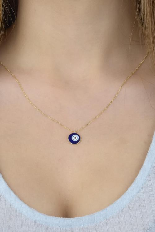 925 Ayar Gümüş Göz Nazar Lacivert Renk Mineli Kadın Kolyeler