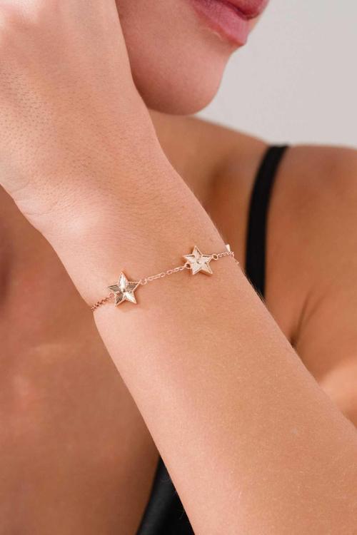 Yıldız 3 Motifli Parıltılı Zarif Tasarım Lazer Kalemli İşleme Özel Seri 925 Ayar Gümüş Bileklik