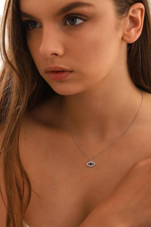 925 Ayar Gümüş Tasarım Tılsım Cam Nazar Göz Detaylı Rodaj Kolyeler