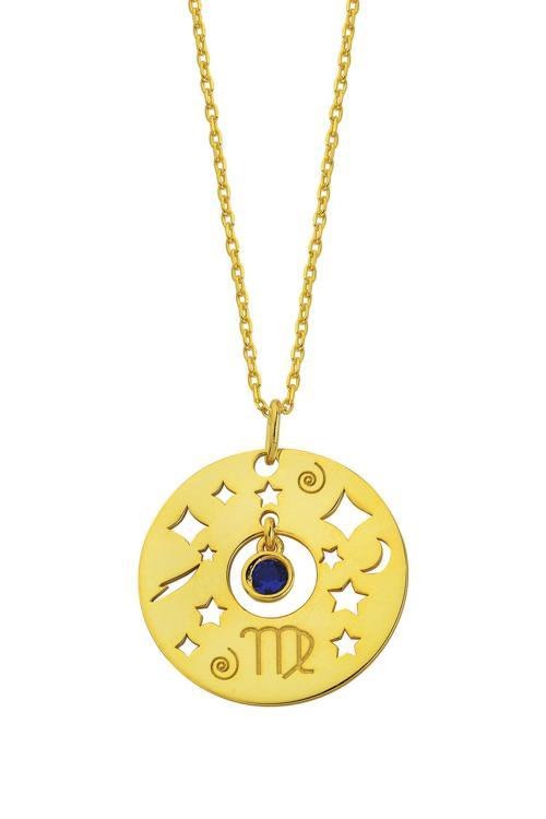 Başak Burç Plaka Zirkon Doğum Taşı Detaylı Şans Tılsım 925 Ayar Kolyeler