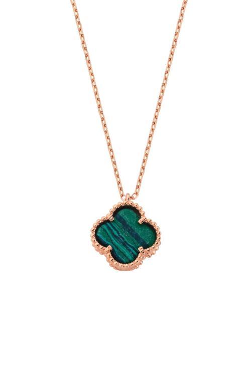 925 Ayar Gümüş Yeşil Doğal Taşlı Yonca Şans Tasarım Kolyeler