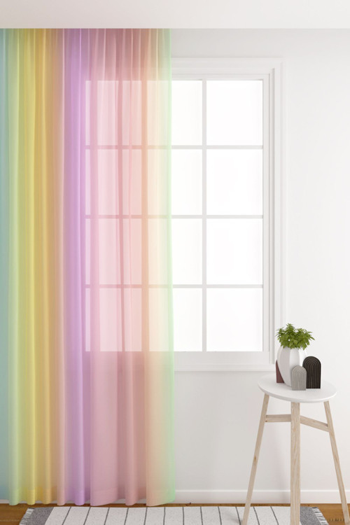 Tül Perde Seyrek Pile (1X2) Bebek Odası Çocuk Odası Gökkuşağı Renkleri Desenli Perde