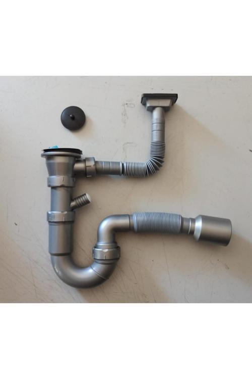 S'Li Taşmalı Evye Sifonu Dirsekli Flex Tahliye - Küvet Taşmalı