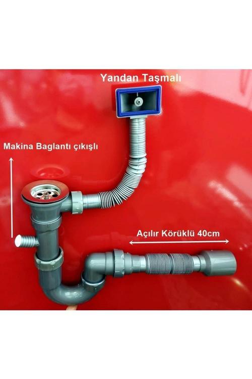 S'Li Taşmalı Evye Sifonu Dirsekli Flex Tahliye - Damla Taşmalı