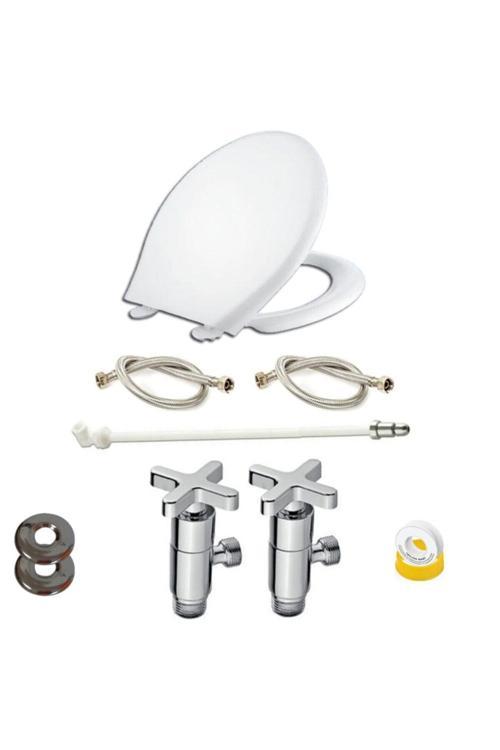 Klozet Seti Ev Tipi (Klozet Kapağı+Taharat Musluk+Çubuk+Flex)-Bs