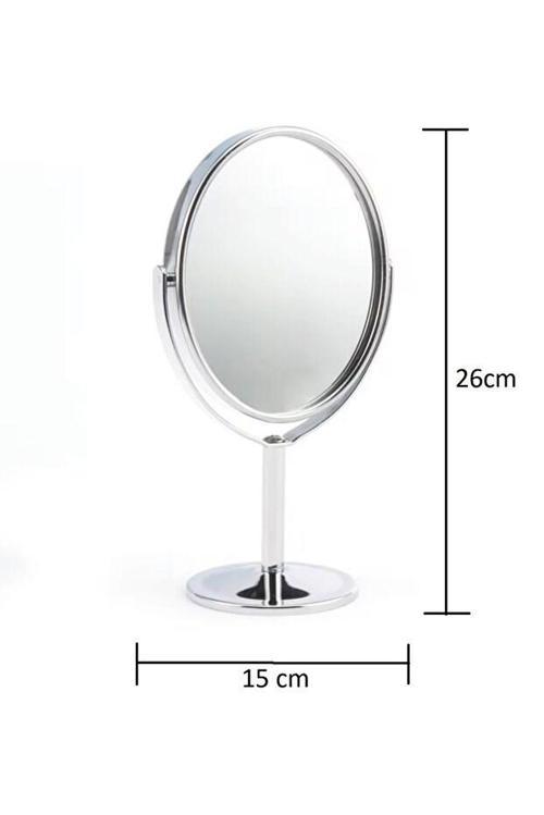 Oval Masaüstü Ayaklı 360° Dönebilen, İşyeri, Seyahat İçin Mini Krom Ayna 15X25CM
