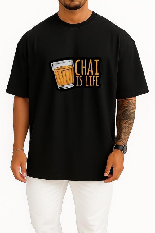 Oversize Chai İs Life Göğüs Baskılı Unisex T-Shirt