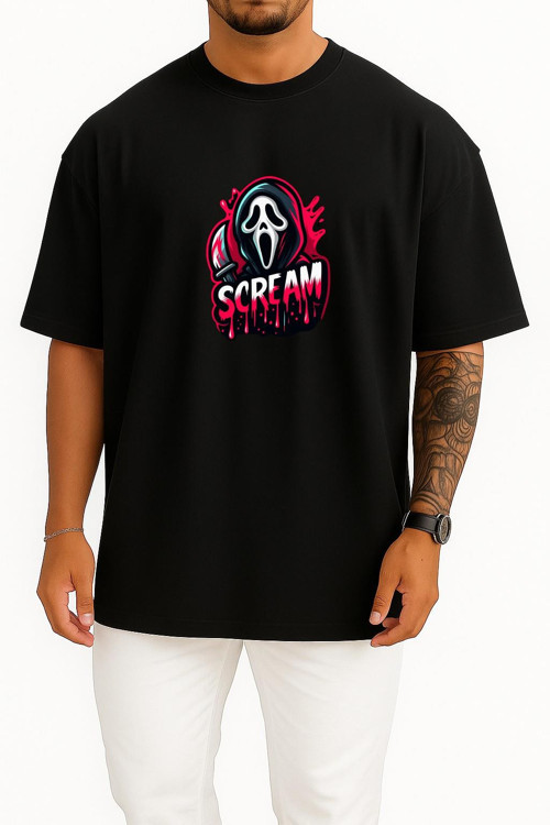 Oversize Scream Göğüs Baskılı Unisex T-Shirt