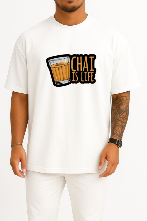 Oversize Chai İs Life Göğüs Baskılı Unisex T-Shirt