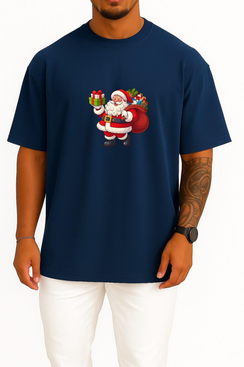 Oversize Noel Baba Yılbaşı Göğüs Baskılı Unisex T-Shirt
