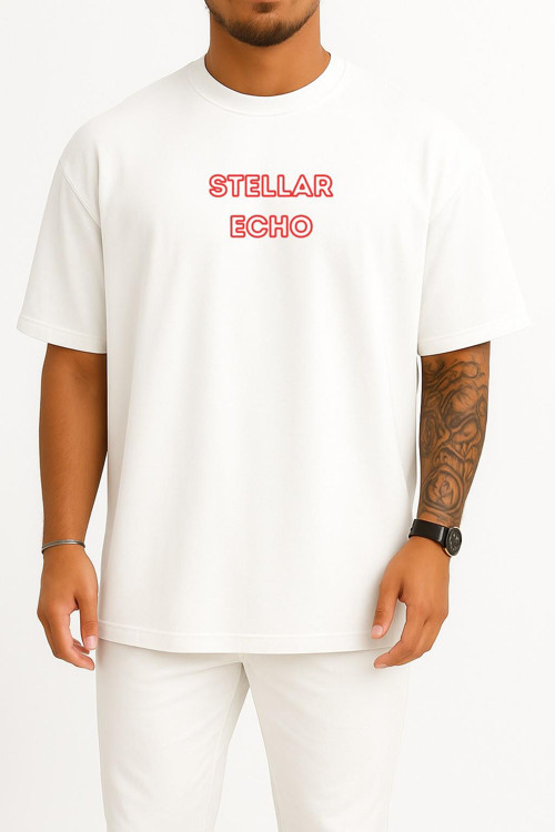 Oversize Stellar Echo Anime Göğüs Baskılı Unisex T-Shirt