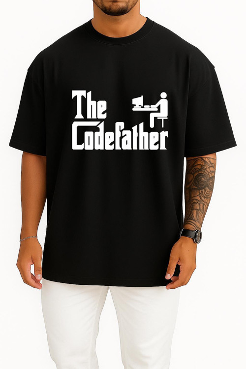 Oversize The Codefather - Bilgisayar Programcısı Göğüs Baskılı Unisex T-Shirt