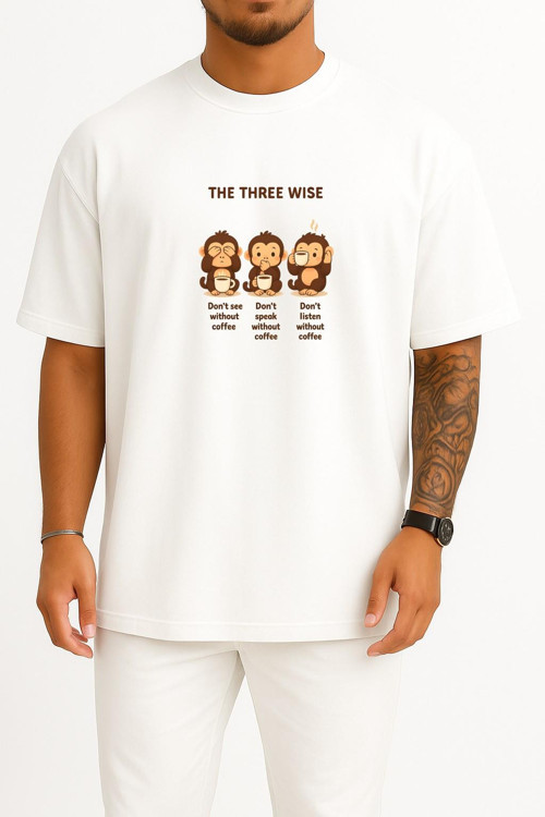 Oversize The Three Wise 3 Maymun Göğüs Baskılı Unisex T-Shirt