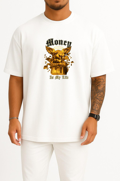Oversize Para Benim Hayatım Luxury Göğüs Baskılı Unisex T-Shirt