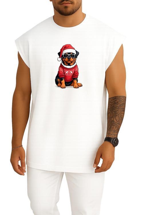 Oversize Yılbaşı Yeni Yıl Köpek Göğüs Baskılı Atlet