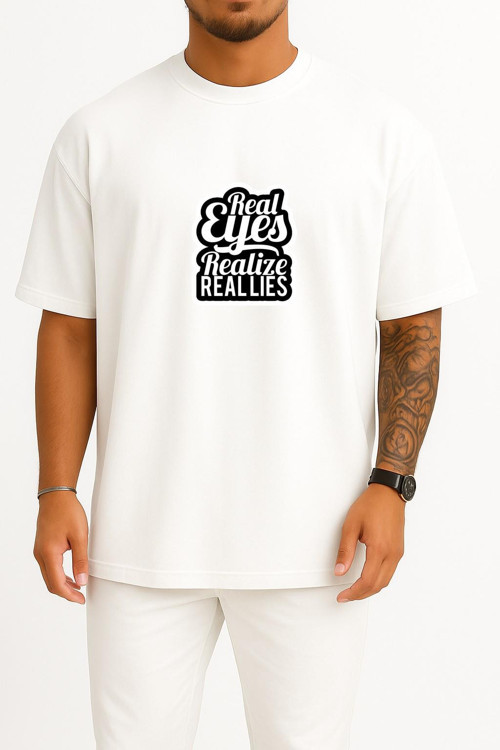 Oversize Gerçek Gözler Gerçek Yalanları Fark Eder Göğüs Baskılı Unisex T-Shirt