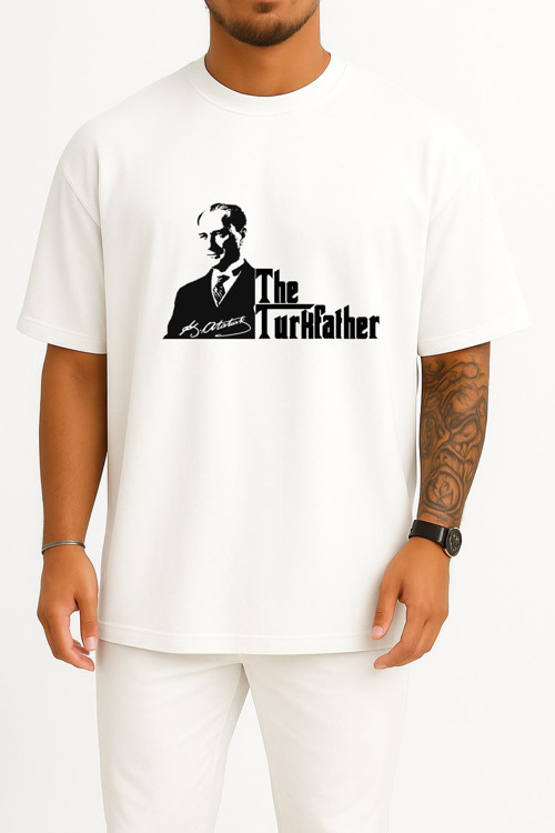Oversize The Turkfather Mustafa Kemal Atatürk Göğüs Baskılı Unisex T-Shirt