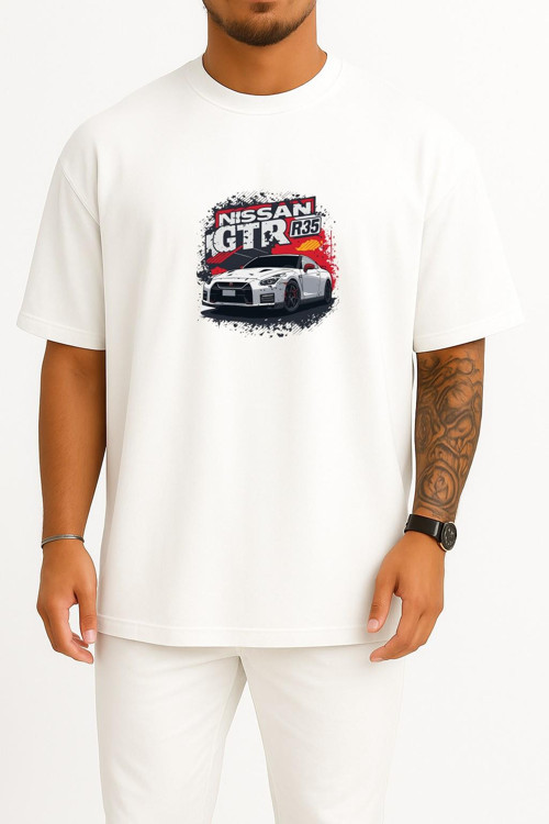 Oversize Nissan Gtr R35 Göğüs Baskılı Unisex T-Shirt