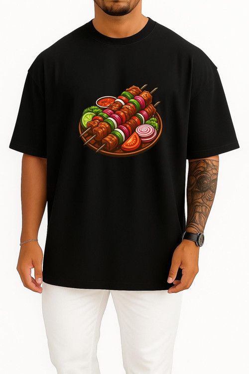 Oversize Çöp Şiş Tavuk Şiş Izgara Göğüs Baskılı Unisex T-Shirt