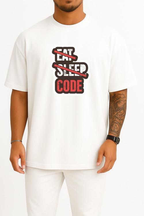 Oversize Yeme Uyuma Sadece Kod Yaz Yazılımcı - Programmer Göğüs Baskılı Unisex T-Shirt