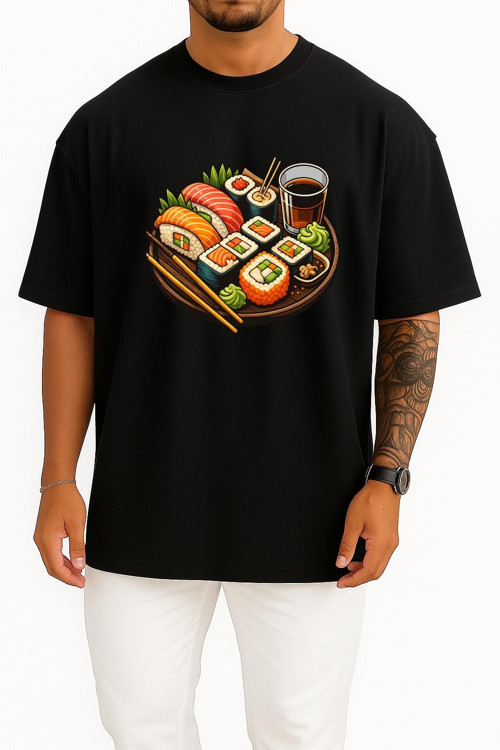 Oversize Sushi Göğüs Baskılı Unisex T-Shirt