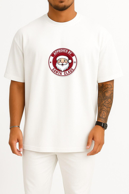Oversize Santa Claus Noel Göğüs Baskılı Unisex T-Shirt