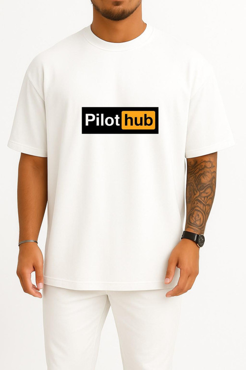 Oversize Pilothub - Pilot Göğüs Baskılı Unisex T-Shirt