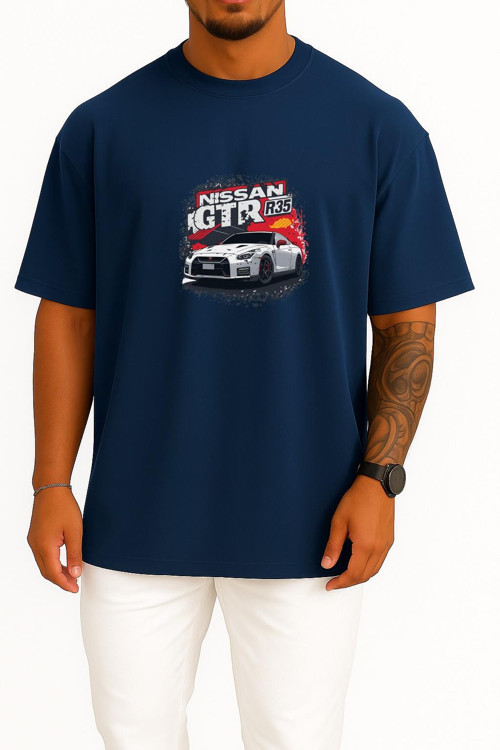 Oversize Nissan Gtr R35 Göğüs Baskılı Unisex T-Shirt