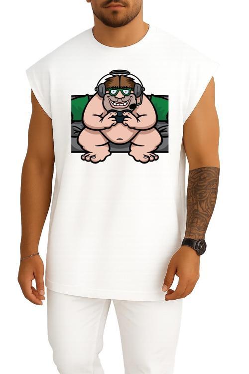 Oversize Ani Saldırı Garry 'Nin Mod Gamer Tişört Göğüs Baskılı Atlet