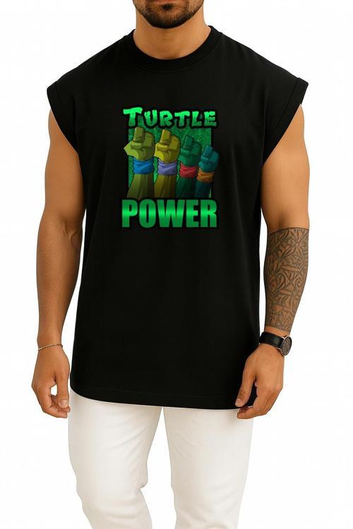 Oversize Ninja Kaplumbağalar Kaplumbağa Gücü Göğüs Baskılı Atlet