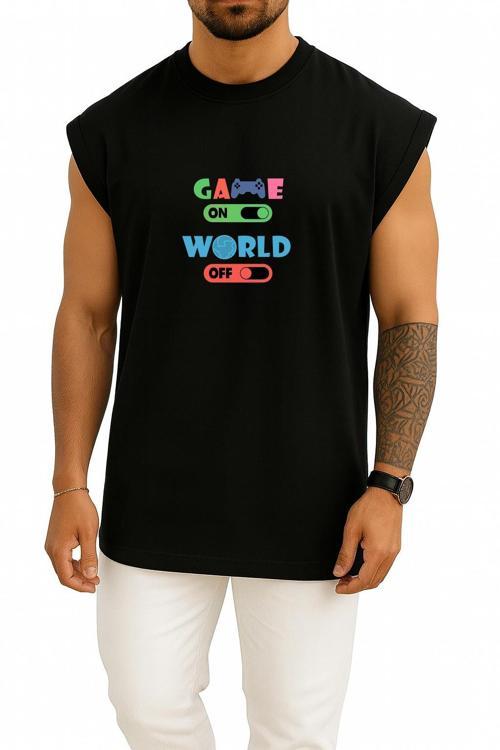 Oversize Oyun Açık Dünya Kapalı Göğüs Baskılı Atlet