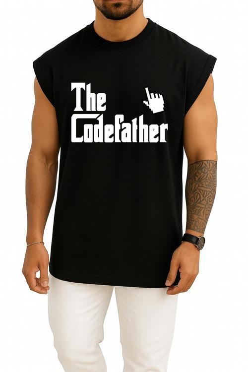Oversize The Codefather - Bilgisayar Programcısı Göğüs Baskılı Atlet