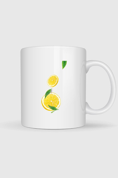 Limon, Limon Ve Dilimlenmiş Limon Tasarımlı Kupa Bardak