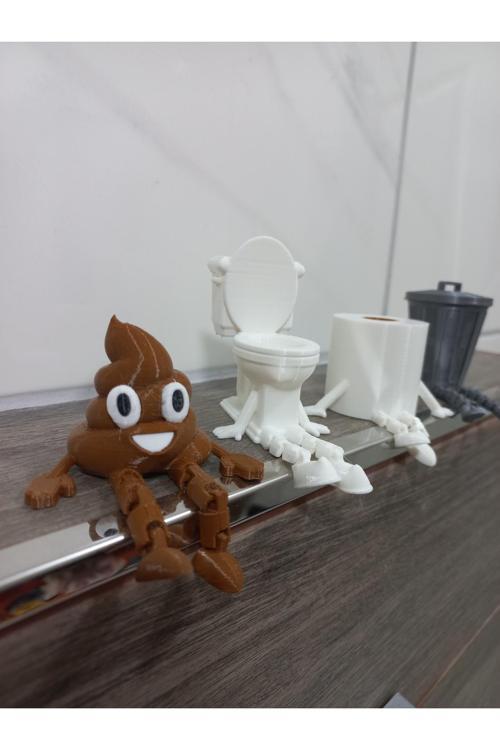4'Lü Eğlenceli Banyo Dekoratif Mizahi Figür Seti /Tuvalet Kağıdı, Kaka Emojisi, Çöp Kovası, Klozet