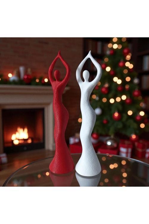 2'Li Set Dans Eden Kadınlar İskandinav Tarzı Biblo Heykel Figür Dekor Ev Dekorasyon Kırmızı Beyaz