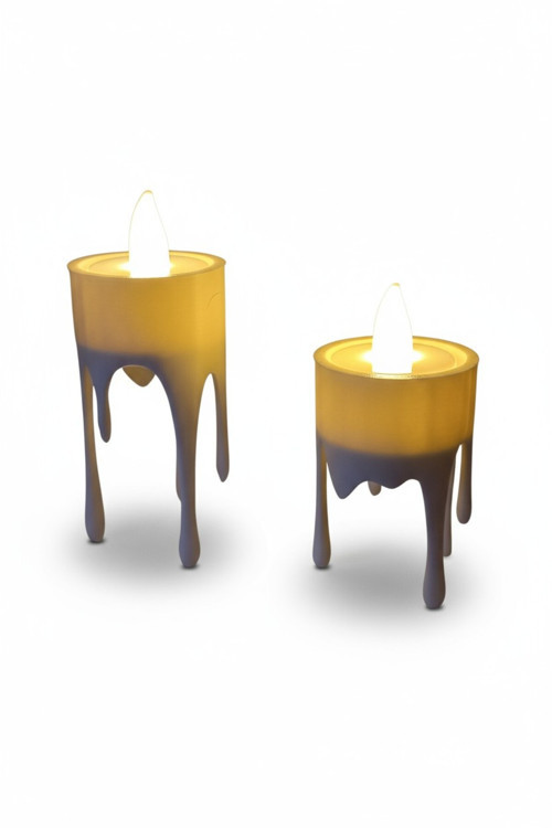 Eriyen Mum Görünümlü Pilli Tealight Mumluk Seti (2 Adet-Mumlar Dahil)-Hediyelik 3D