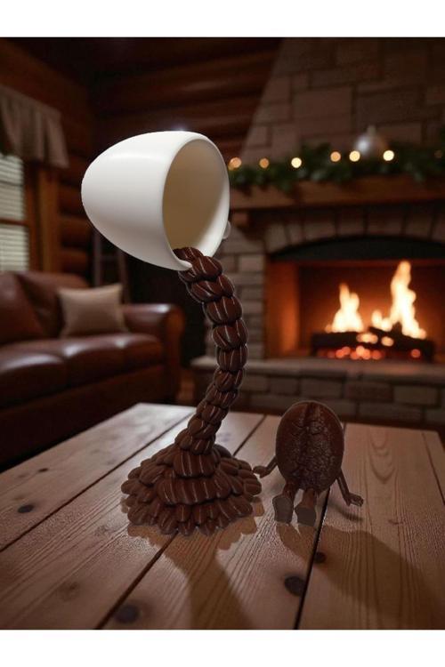 3D Kahve Şelalesi Dökülen Kahve Ve Çekirdeği-Dekoratif Biblo Hediye Süs