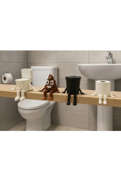 4’Lü Banyo Seti- Mini Dekor Takımı – Klozet, Poop, Çöp Kovası, Tuvalet Kağıdı Figürleri