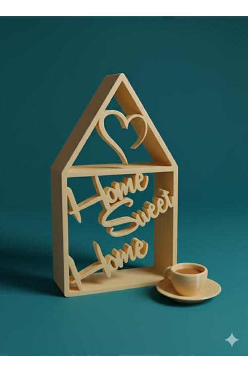 "Home Sweet Home" Yazılı Kalpli Ev Figürü Ve Mini Fincan (3D Baskı)