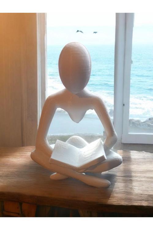 İskandinav Tarzı Kitap Okuyan2 Biblo Heykel Figür Dekor Dekorasyon 3D 3 Boyutlu