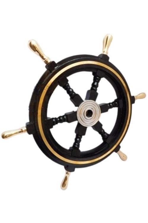 Denizcilik Grubu Marine Pirinç Aksesuar-Ahşap Dümen-61*61*5 Cm-Jttr2394