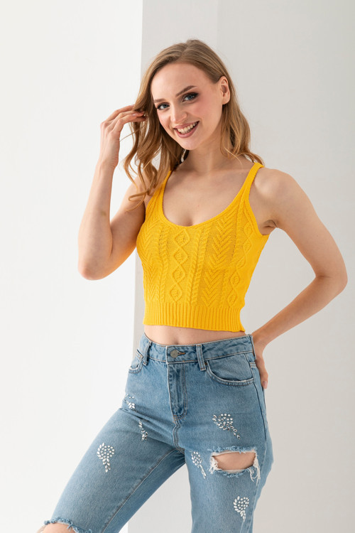 Saç Örgüsü Askılı V Yaka Crop Top, Body, Şık Rahat V Yaka Fitilli Kolsuz T-Shirt Krop, Askılı Krop.