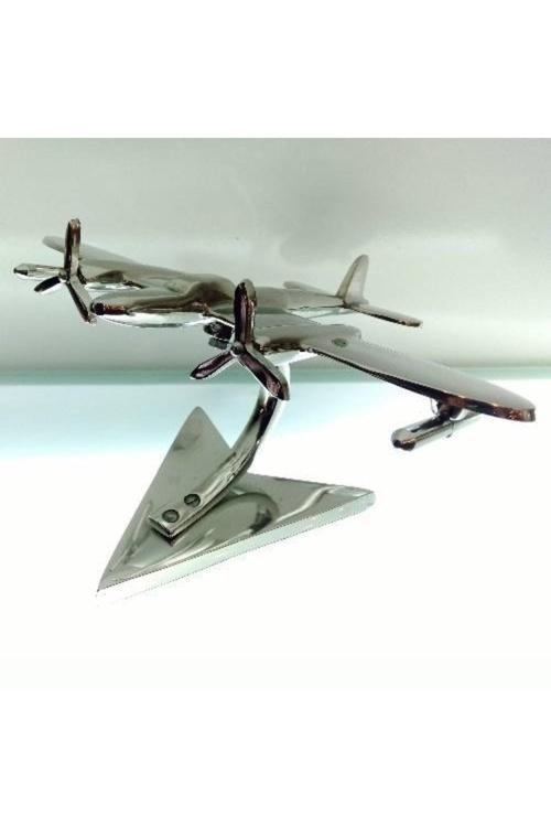 Standlı Nikel Kaplamalı Uçak – Dekoratif Hediyelik Ev Ve Ofis Aksesuarı