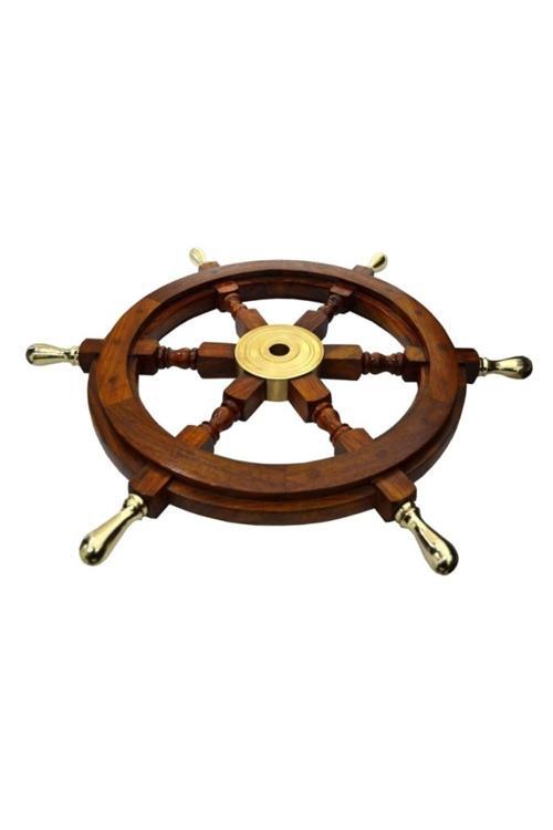 Denizcilik Grubu Marine Pirinç Aksesuar-Ahşap Dümen-61*61*5 Cm-Jttr2395